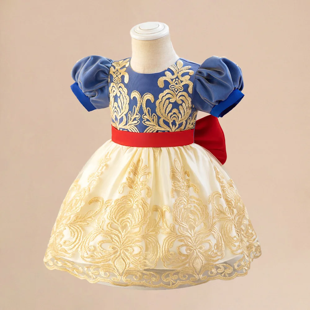 Big Bow Baby Girls Dress Vintage Embroidery Toddler Party Princess Dresses For Girl Holiday Ceremony Costume Baby Summer Clothes