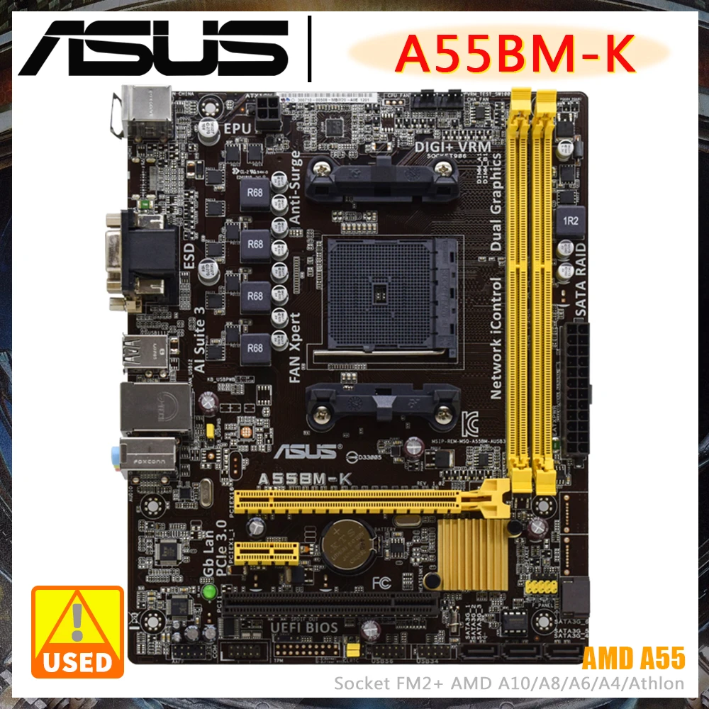 ASUS-A55BM-K Motherboard, Suporta A10 PRO-8850B, A10-5700, A4-4000 CPU, A4-4020, 2 x DDR3, DIMM, 32GB