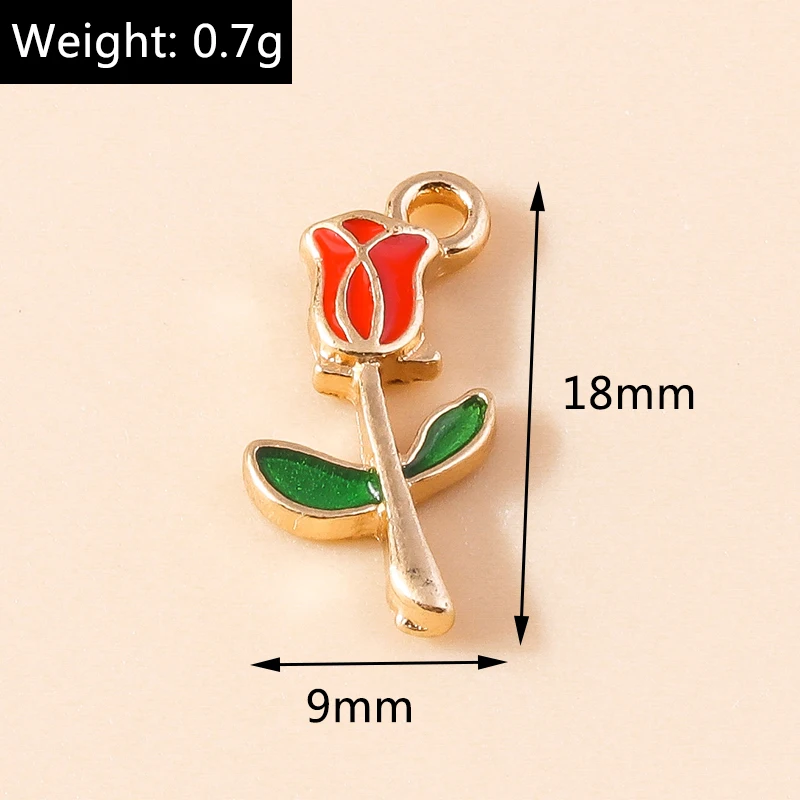 10pcs 9*18mm Romantic Enamel Mini Rose Flower Charms for Necklaces Pendants Earrings Charms DIY Jewelry Making Handmade Findings