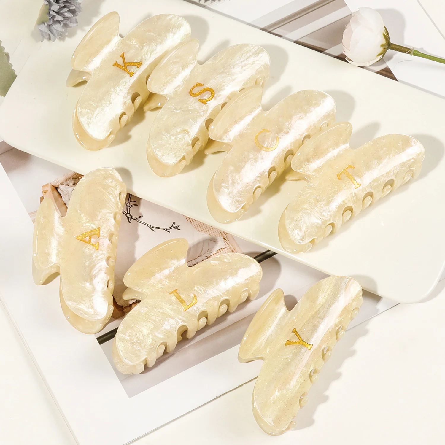 خلات مشبك شعر دبوس الشعر الحروف الذهبية مقاطع الشعر انتزاع المشابك القرش الحلو مشابك الشعر ذيل حصان النساء إكسسوارات الشعر #4