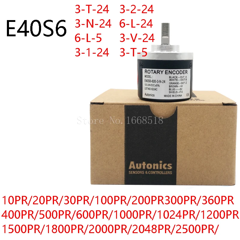 

E40S6-1000-3-T-24 Rotary Encoder 100 200 360 500 600 1000 1024 1200 2000 2500 3-T-24 3-N-24 6-L-5 3-V-24 3-T-5 12-24VDC ABZ