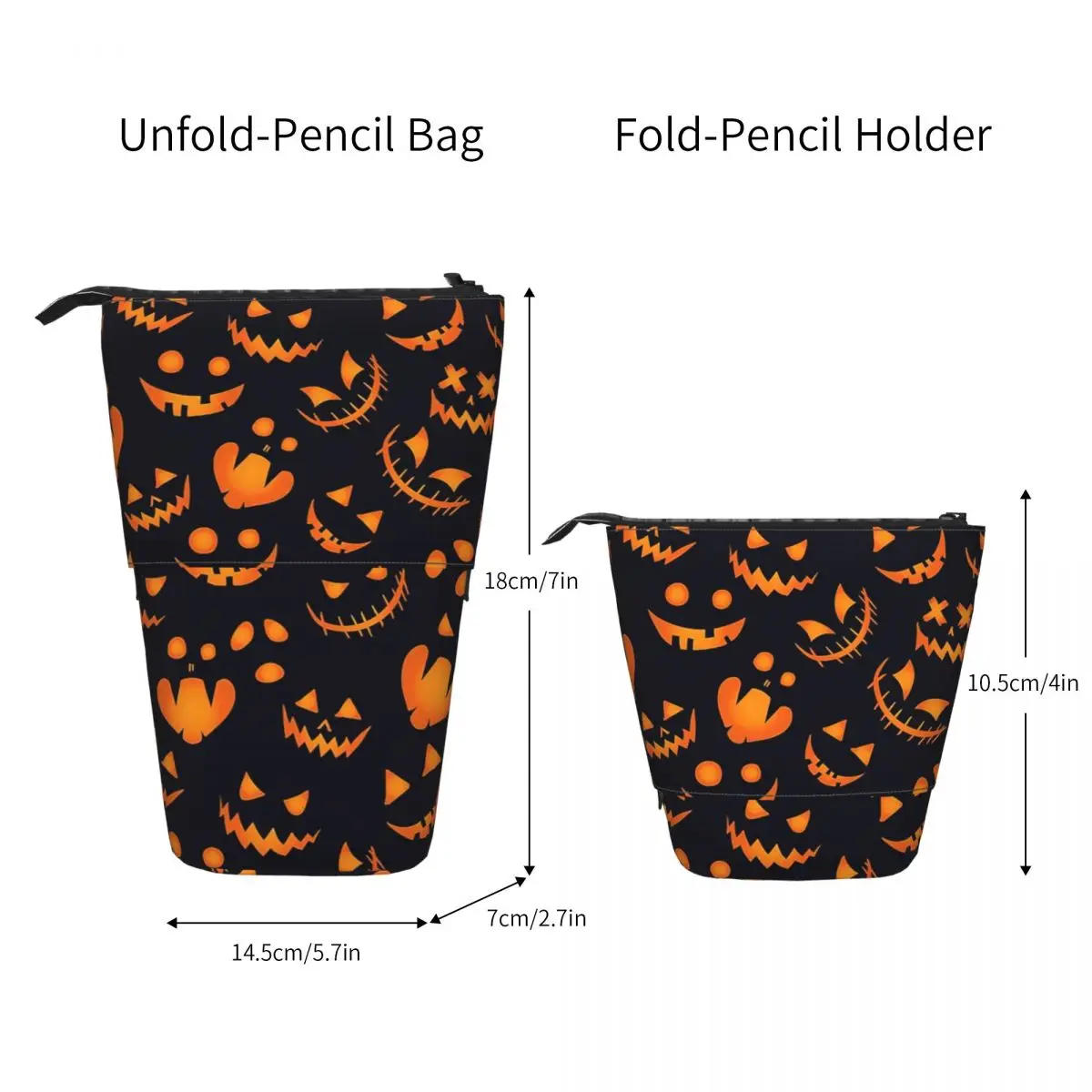 Sac à Stylos à Fermeture Éclair avec Arrière-Plan en Forme de Citrouille, Étui à Crayons Rétractable Vertical, pour Halloween, pour Étudiant et École