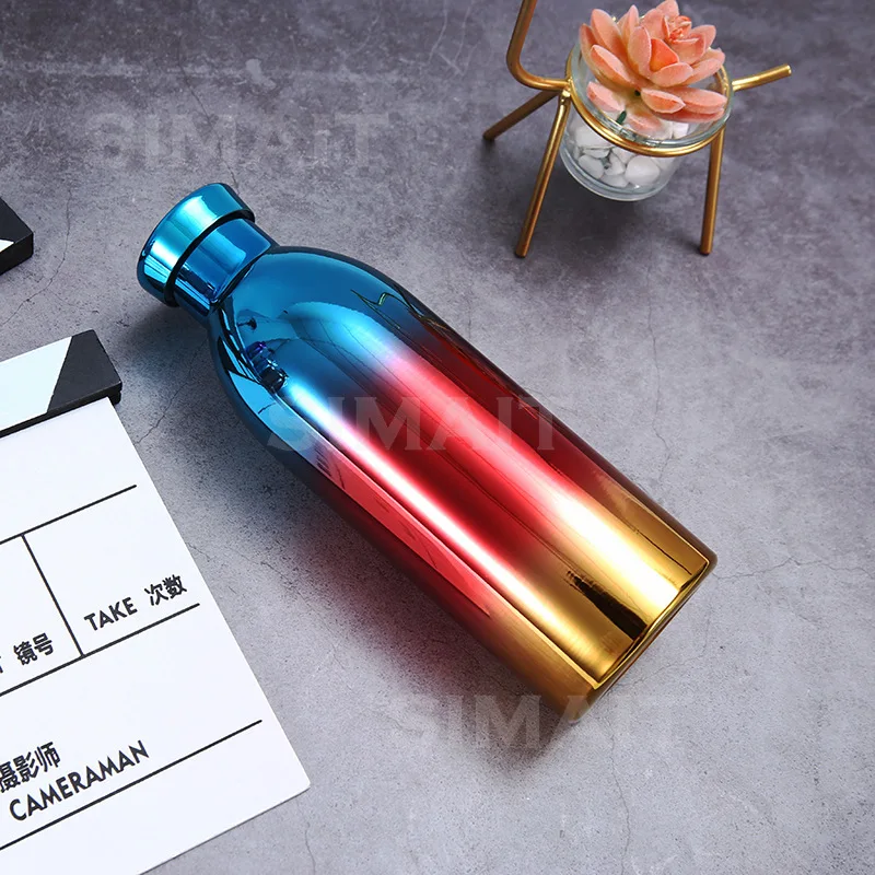 Double Wall Vacuum Insulated 304 Steel Water Bottle, Gradient Color Sports Thermos for Outdoor Hiking