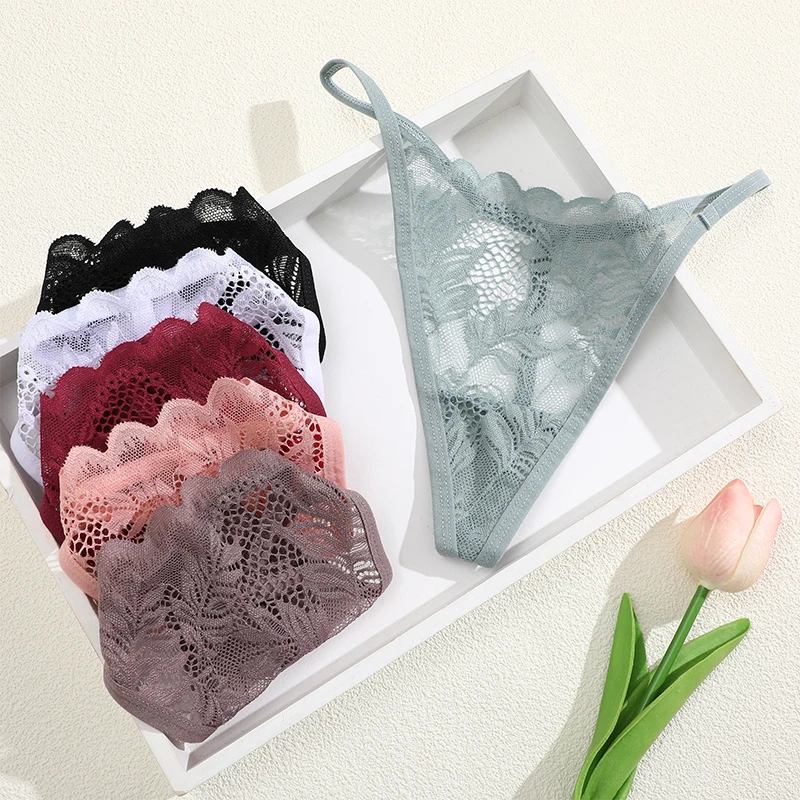 FINETOO 6PCS/Set Lace Thong Female Bikini Lady Intimates S-XL Women Seamless Panties Sexy Girl\'s Underwear Transparent Briefs