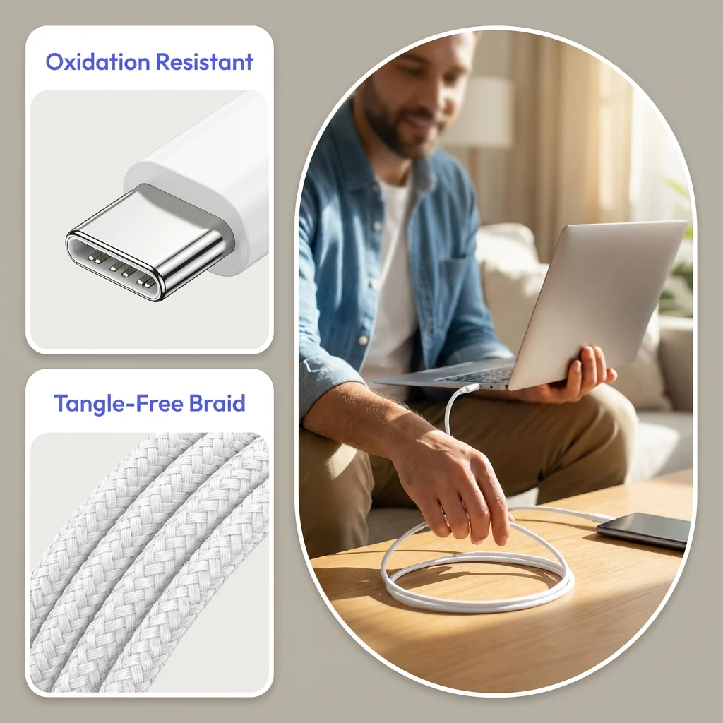 YourBrand USB C to USB C Cable 5 Pack, Nylon Braided Fast Charging Type C Cord, High Speed Data Transfer USB-C Charger Cable for iPhone 15/16 Pro Max, Samsung Galaxy, iPad, MacBook