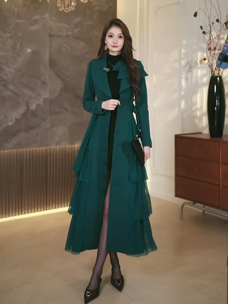 

Длинное женское пальто на заказ с отложным воротником и одной пуговицей, облегающее пальто Ele Briti Sle в стиле ретро, модное пальто