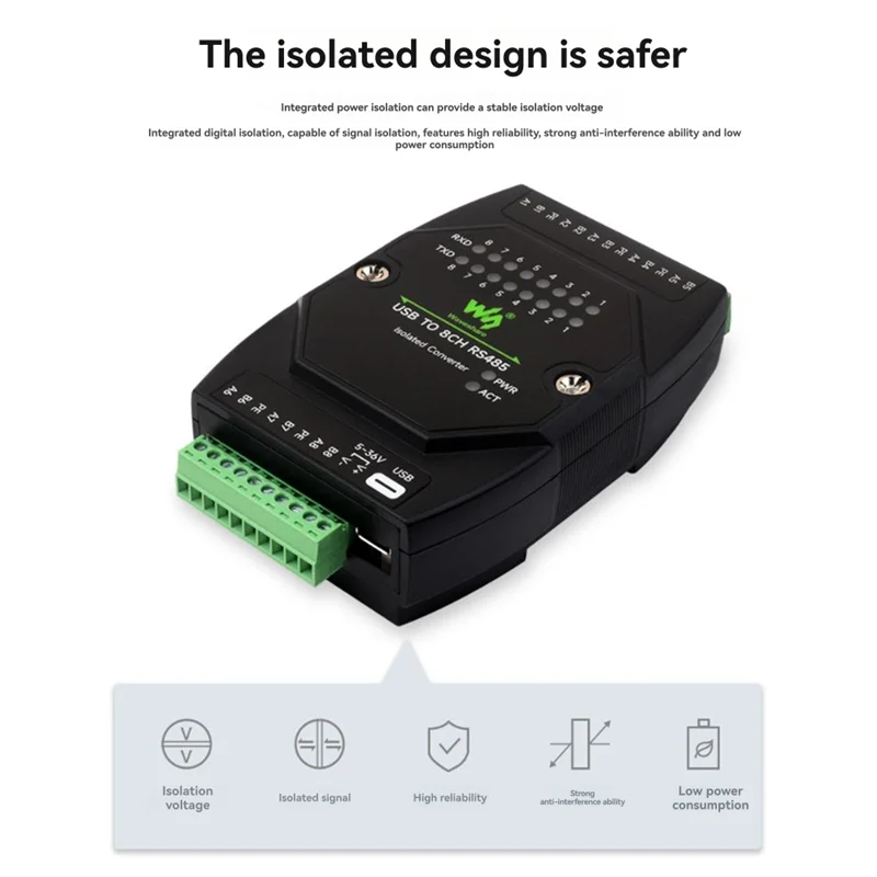 

Waveshare Industrial UART USB To 8CH RS485 Isolated Converter Adapter For 35Mm Standard Rail And Stacked Installation