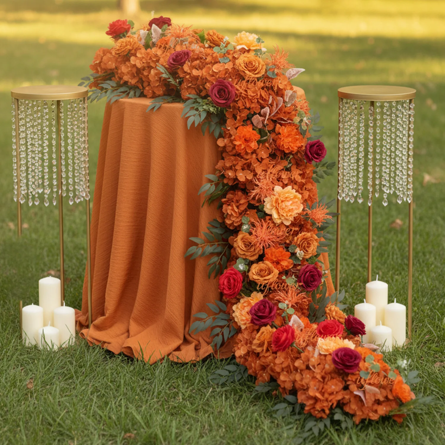 

1 м Uflower Роскошная Роза Искусственный Цветок Ряд Стола Центральное Украшение Свадебное Украшение Цветочный Ряд Фон Событие Сцена