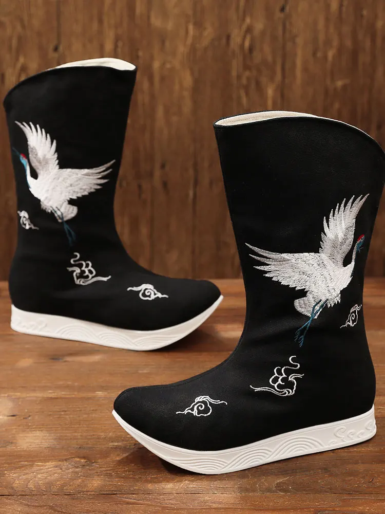 Fulujiacos Chaussures Hanfu de style ancien pour hommes et femmes avec une augmentation de la hauteur intérieure et des bottes à semelles épaisses