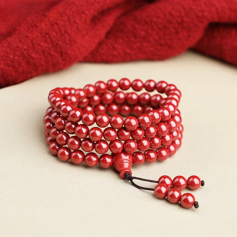 

Natural raw ore cinnabar emperor sand bracelets for men and women with high content of 108 beads multi-ring bracelet jewelry.