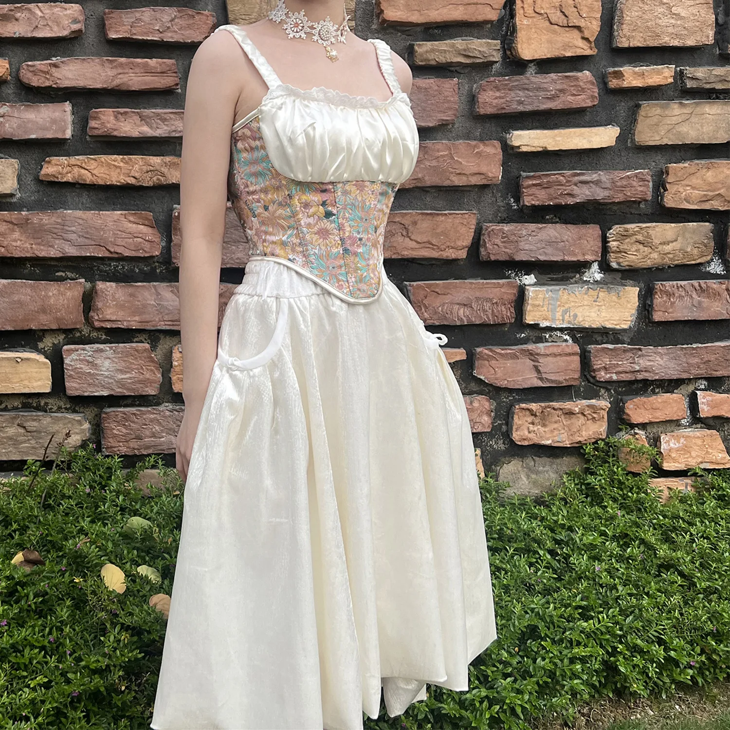 

Sexy Women Evening Corset Tank Top Elegant Vintage Floral Print Sleeveless Bustiers Cute Lace Up Bodice Summer Casual Corsets