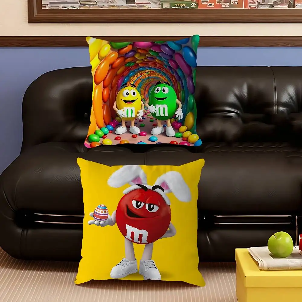 Funda de almohada de dibujos animados M-M y M-Ms, diseño de funda de cojín, decoración navideña