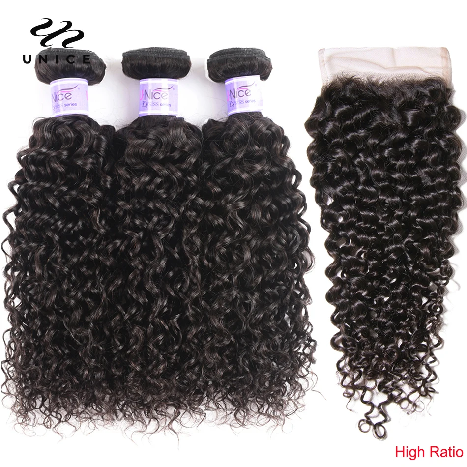 

UNice Hair Kysiss Series 12A Brazilian Curly Hair 3/4 Bundles With Closure 100% Human Virgin Hair Bundles With Closure