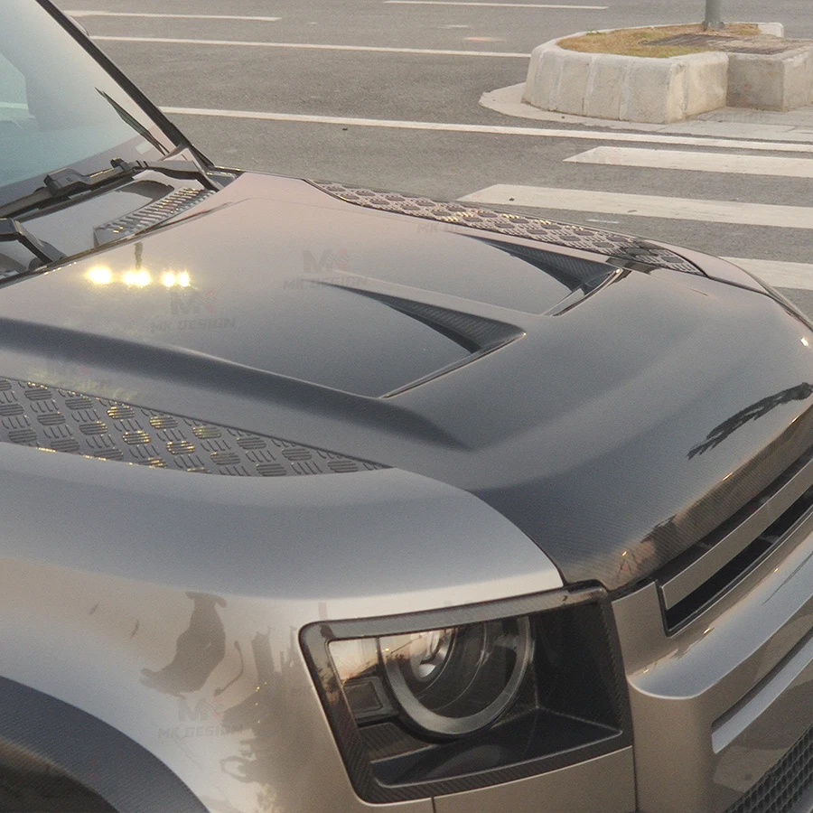 غطاء غطاء محرك السيارة الأمامي من ألياف الكربون لسيارة لاند روفر ديفندر 2020+ غطاء محرك السيارة الأمامي ملحقات السيارة البديلة #6