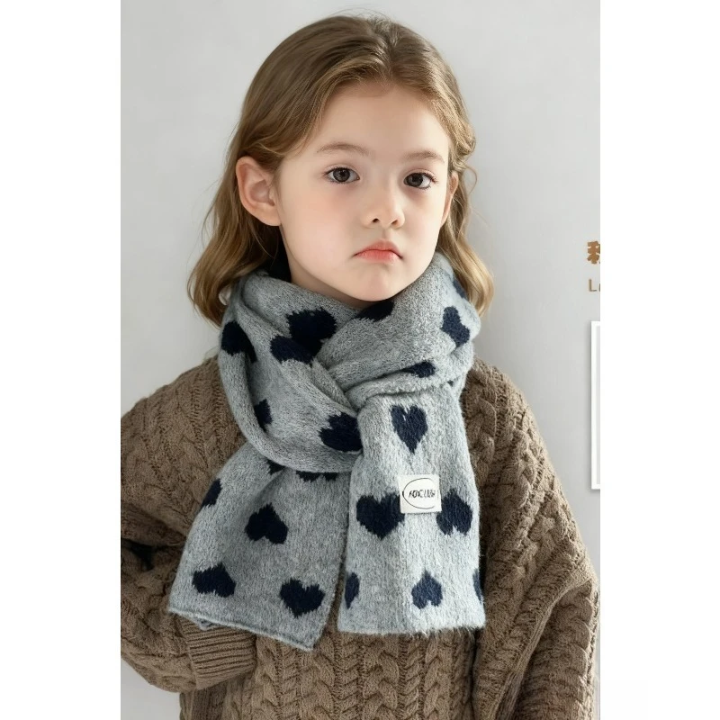 Korean Fashion 3-14years Old Kids Scarf Winter Warm Knitted Love Heart Fashion Ins Style Baby Neck Warmer Scarf Accessories