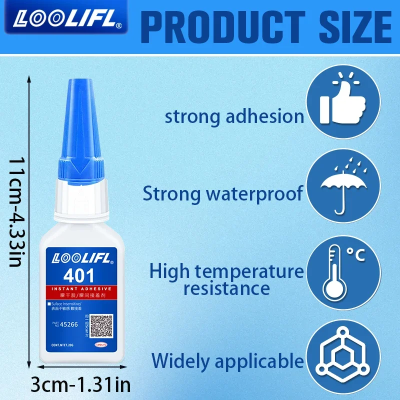 Super Glue 401 Adhesivo Cianoacrilato Adhesivo Instantáneo Artesanía y Bricolaje Adhesivo Universal Para Cristal Metal Plástico Cuero Goma Madera
