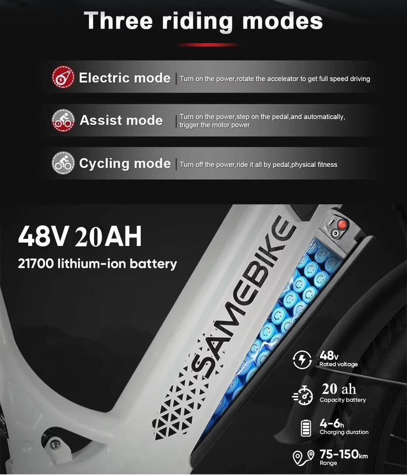 SAMEBIKE Crest electric bike 1800W motor 48V 20AH battery 26-inch tire travel e-bike 45km/h Commuting riding electric bicycle image 8
