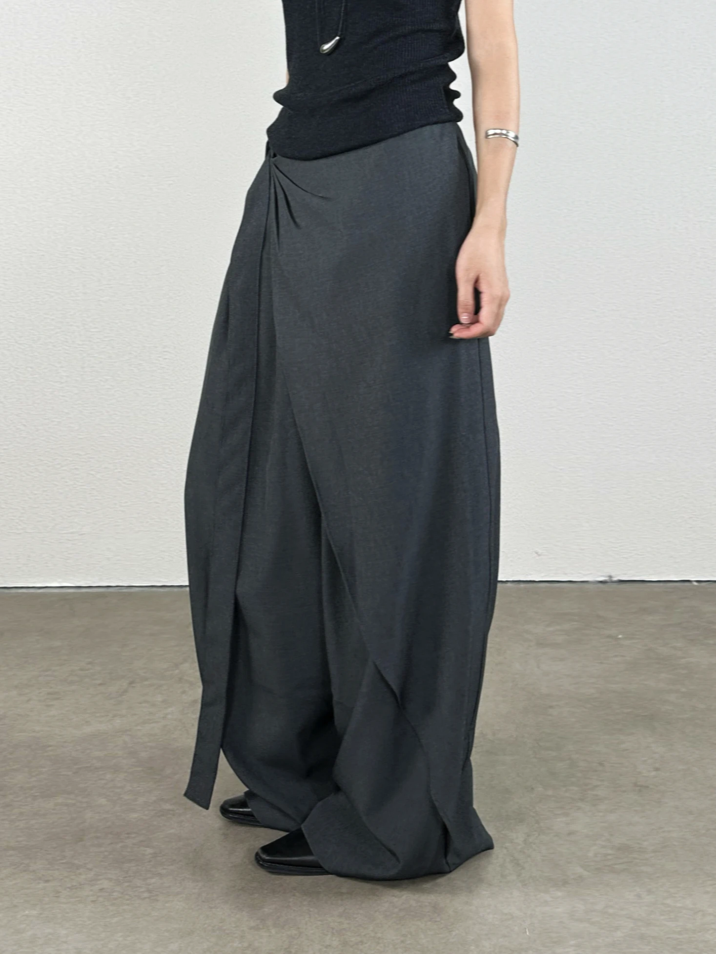 

Early Autumn Casual Pants Wide Leg Long Trousers Loose Fit UXI Early Autumn Irregular Design Draped Waist Skirt Pants