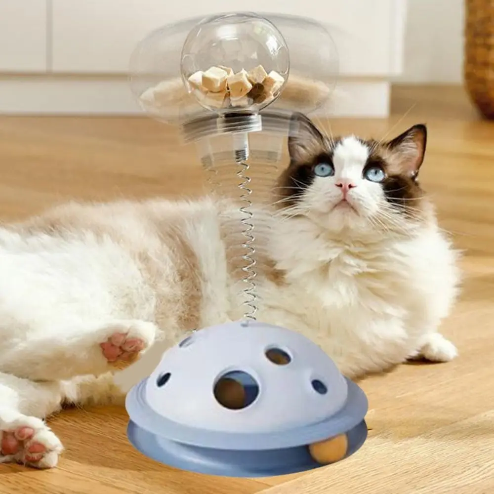 

Plastic Cat Leaking Food Ball Detachable Interactive Cat Turntable Toy with Spring Rod Cat Track Balls Toy Kitten Playing