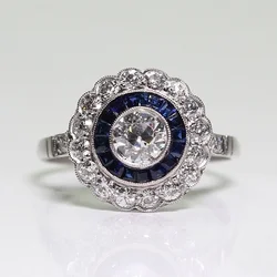 Classic Round Flower Floral Shaped Crystal Ring Bling Iced Out Shiny AAA CZ Rhinestone Zircon for Women Wedding Jewelry