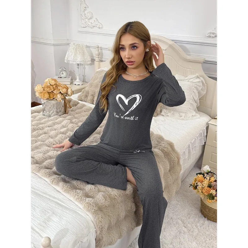 New Women's Round Neck Long Sleeve Pullover Pajama Set Loose Comfortable Elastic Loungewear Two Piece Outfit Indoor Outdoor Wear