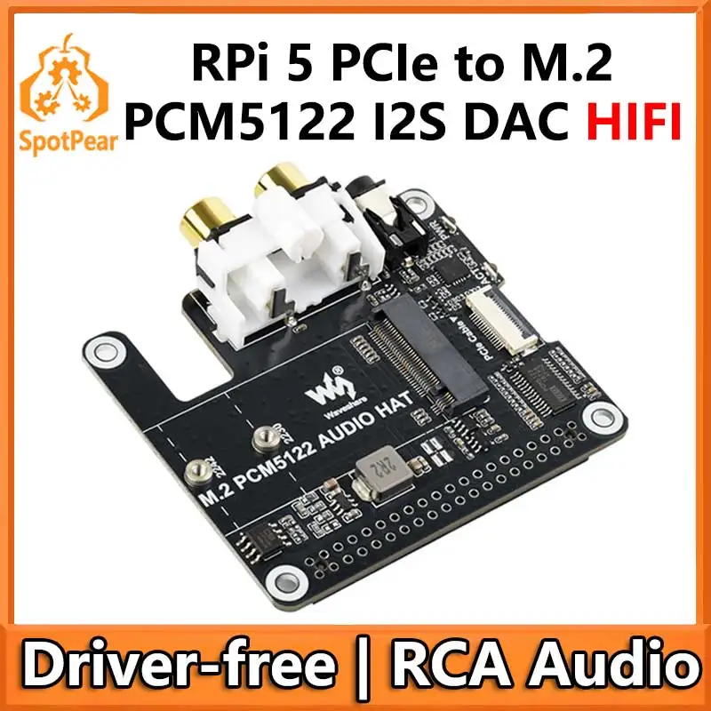 

Raspberry Pi 5 PCIe to M.2 NVME and PCM5122 I2S DAC HIFI Expansion Board Driver-Free