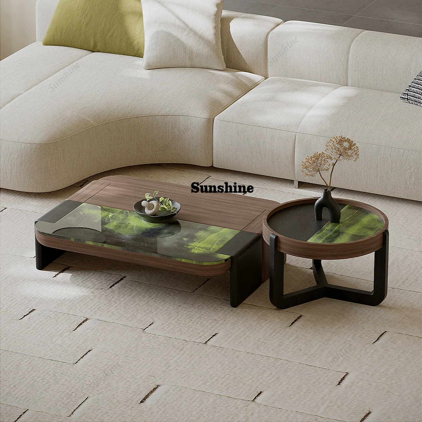 

Italian light luxury solid wood coffee table living room home high-end coffee table combination
