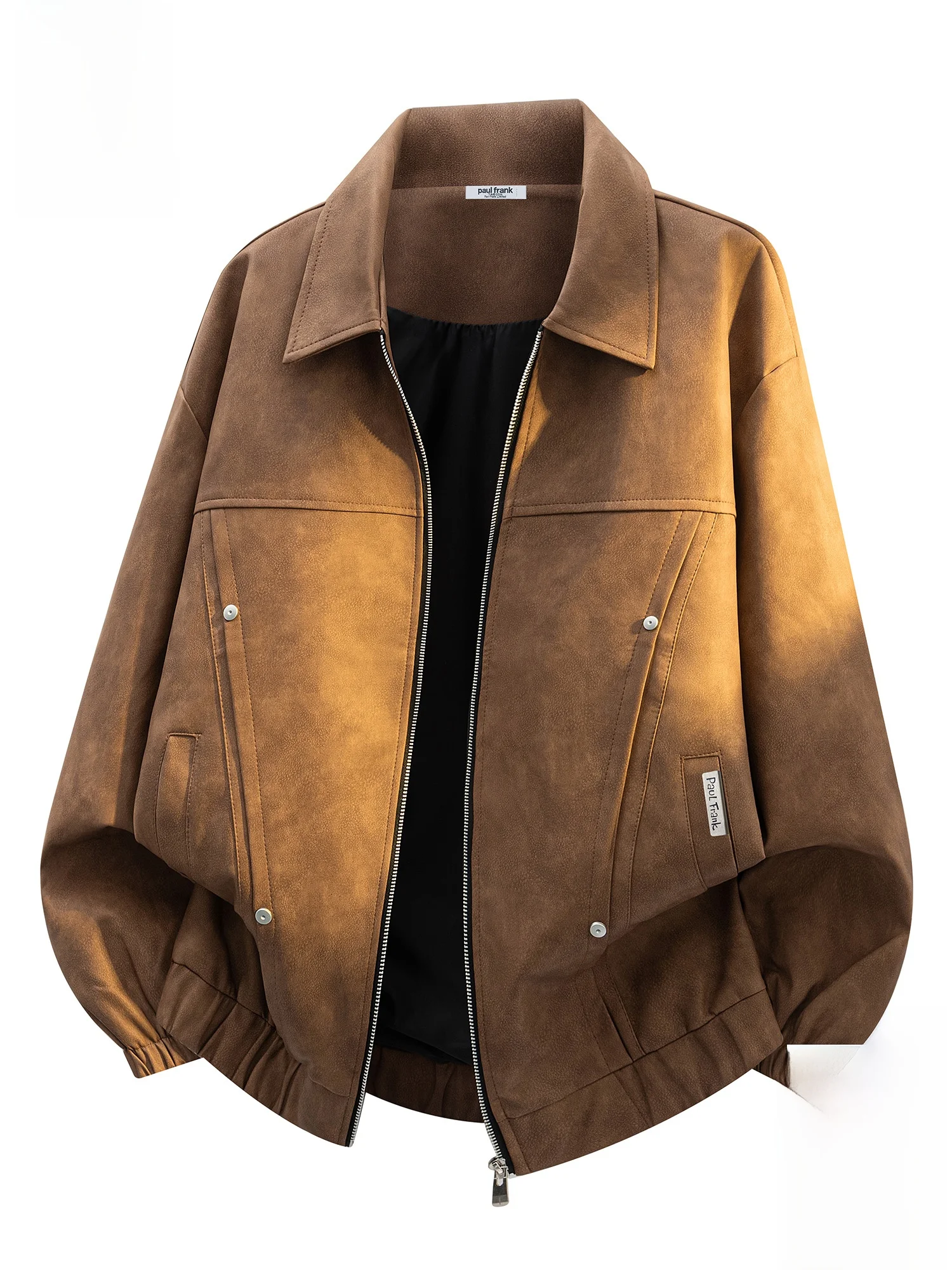 

PaulFrank Spring Vintage Collar Jaet Men Loose American Sle Workwear Coat Large Mouth Monkey PU Leather Long Sve Zipper