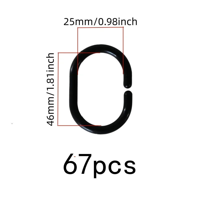 67 pcs Durable Plastic Body Bathroom Drapery Rings, great for Home Toilet Partition, Easy Snap-On Closure