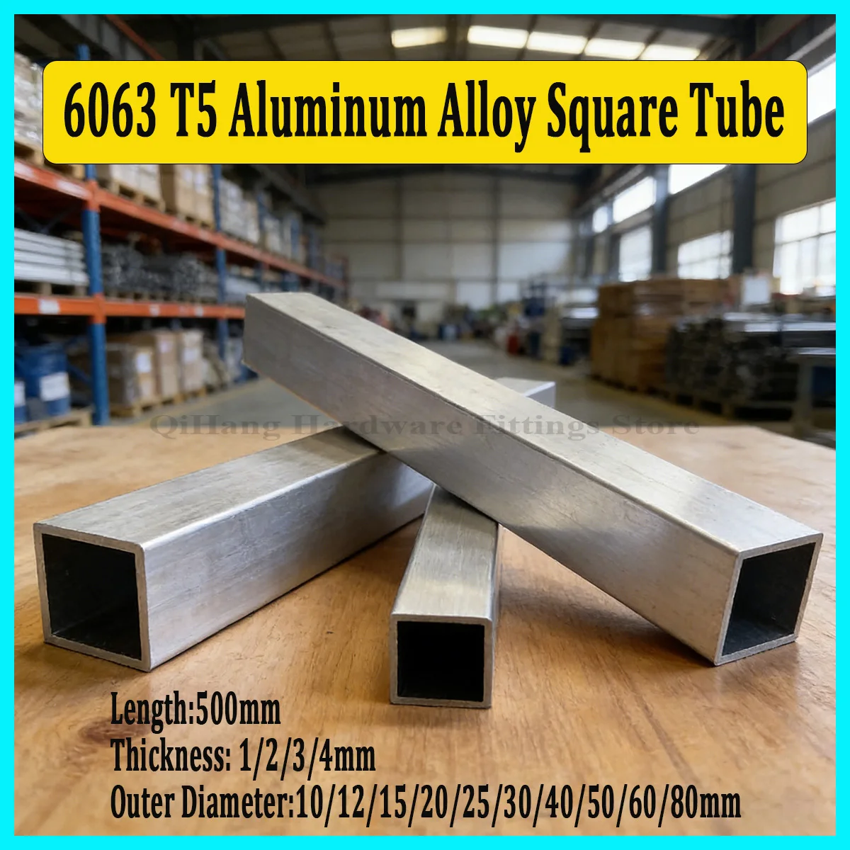 

1Pcs 6063 T5 Aluminum Alloy Square Rectangular Tube L500mm, Lightweight Sturdy Pipe for Door & Window Frame DIY Projects