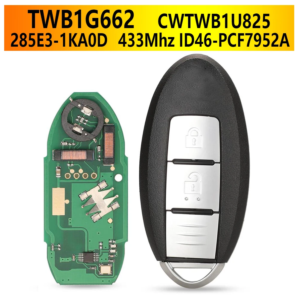 

TWB1G662 433Mhz ID46 PCF7952A Smart Remote Car Key for Nissan Micra Juke Sentra Patrol Note Navara Tiida Frontier CWTWB1U825