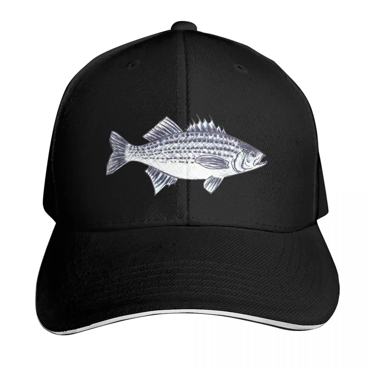 Striped Bass Fish Walter in Slate Blue Baseball Cap Cotton Twill Breathable Contrast Two Tone Brim Snapback Flat Bill