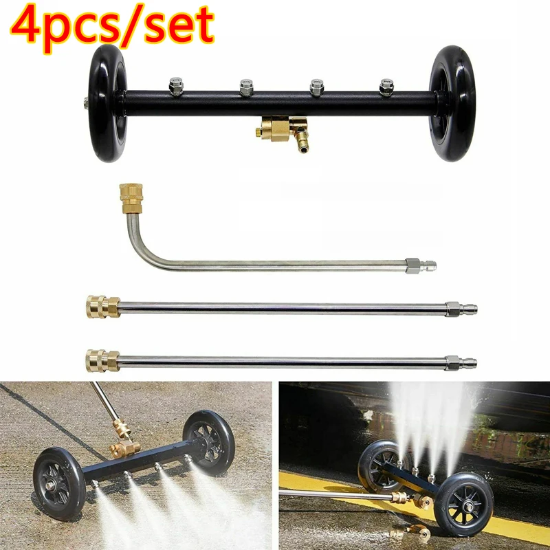 4pcs/set 2in1 High-Pressure Washer Cleaner for Under Carriage Sidewalk Driveway Deck 4000PSI with 3 Extension Rods Car Parts