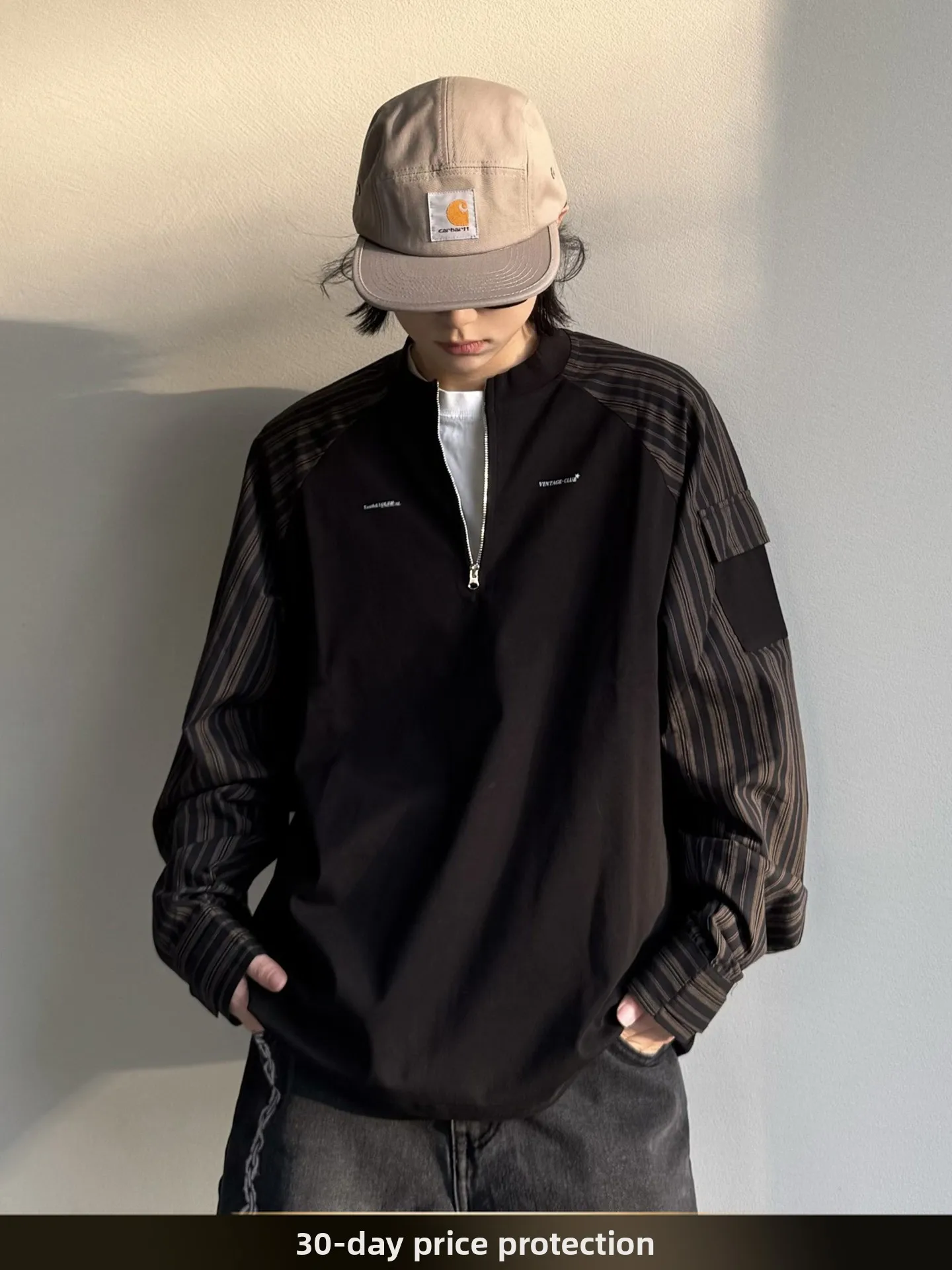 

Мужская толстовка Nted American Retro Color Block в полоску с длинным рукавом, повседневная, на молнии, для пар, осенняя, ветрозащитная, теплая