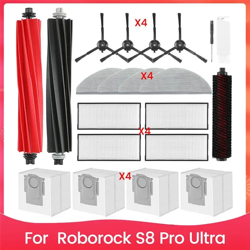 AA94-For Roborock S8 Pro Ultra Robot Vacuum,Main Rolling Side Brushes Filters Mop Cloth Pads Dust Bags Cleaning Tool