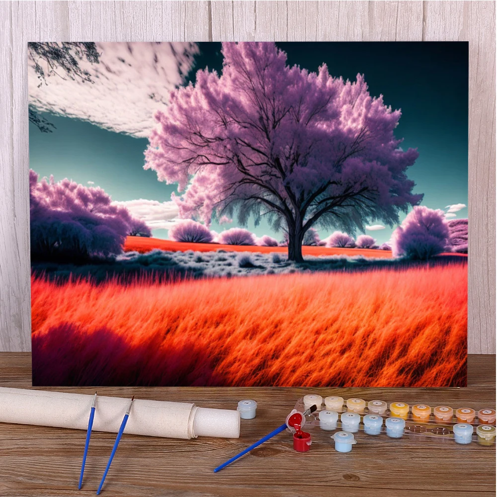 Scenery Fantasy Tree Paint By Numbers Complete Kit Oil Paints 50*70 Canvas Painting New Design For Children Wall Art Handiwork