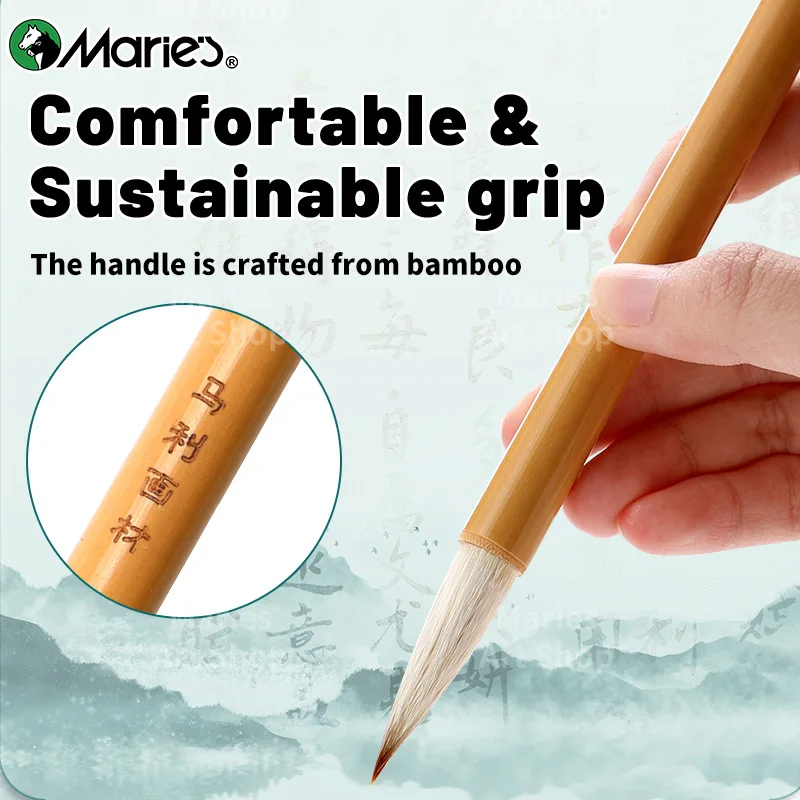 Marie's 3pcs Chinese Writing Brush Set,Wolf Hair Calligraphy & Painting Brush Ink Beushes Kit to Ink Painting,Oil,Gouache,Rocks