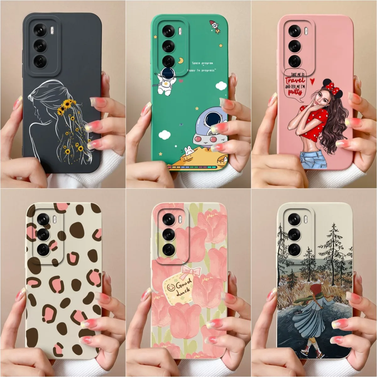 Fashion Sweet Girls Case For Oppo Reno12 Pro 5G Reno 12pro Back Cover Soft Liquid Silicone Screen Protector Bumper Fundas Coques