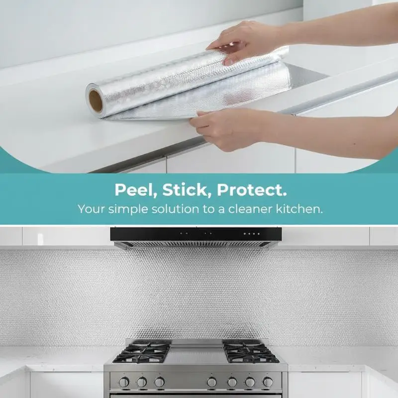 3D Aluminum Foil Adhesive Paper Roll Corrosion Resistant Waterproof 2/5/10M Self-stick Film for Kitchen Sink Counter Protection