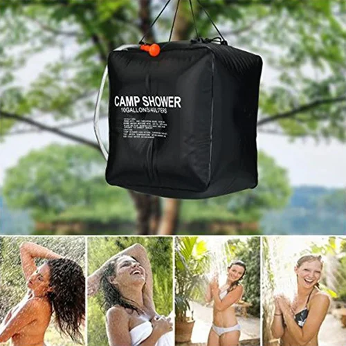 Imagen 2 del producto Bolsas de baño para exteriores de 40L, bolsa de ducha Solar de Pvc con revestimiento de protección Uv con tubo de plástico, bolsa de agua para baño al aire libre colgante