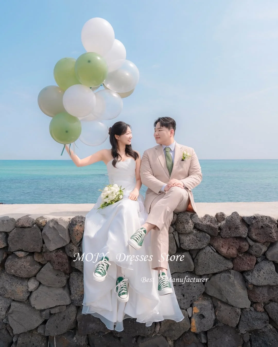 Mojy elegante correa de espagueti A-line Lvory vestidos de novia tul Corea sesión de fotos vestidos de novia hasta el suelo personalizado Dende 2025inize