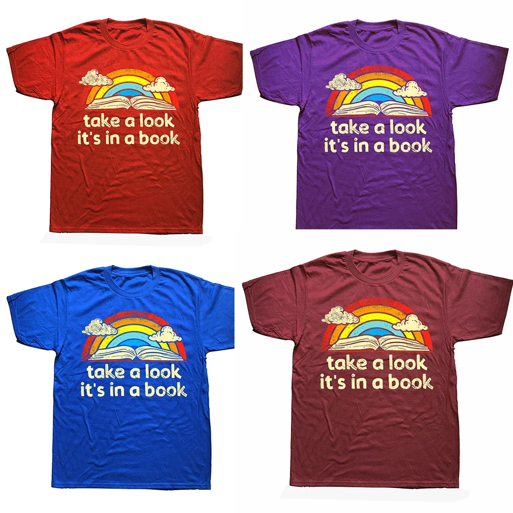 Funny Take A Look It's In A Book Reading Vintage Retro Rainbow T Shirts Short Sleeve Birthday Gifts T-shirt Mens Clothing