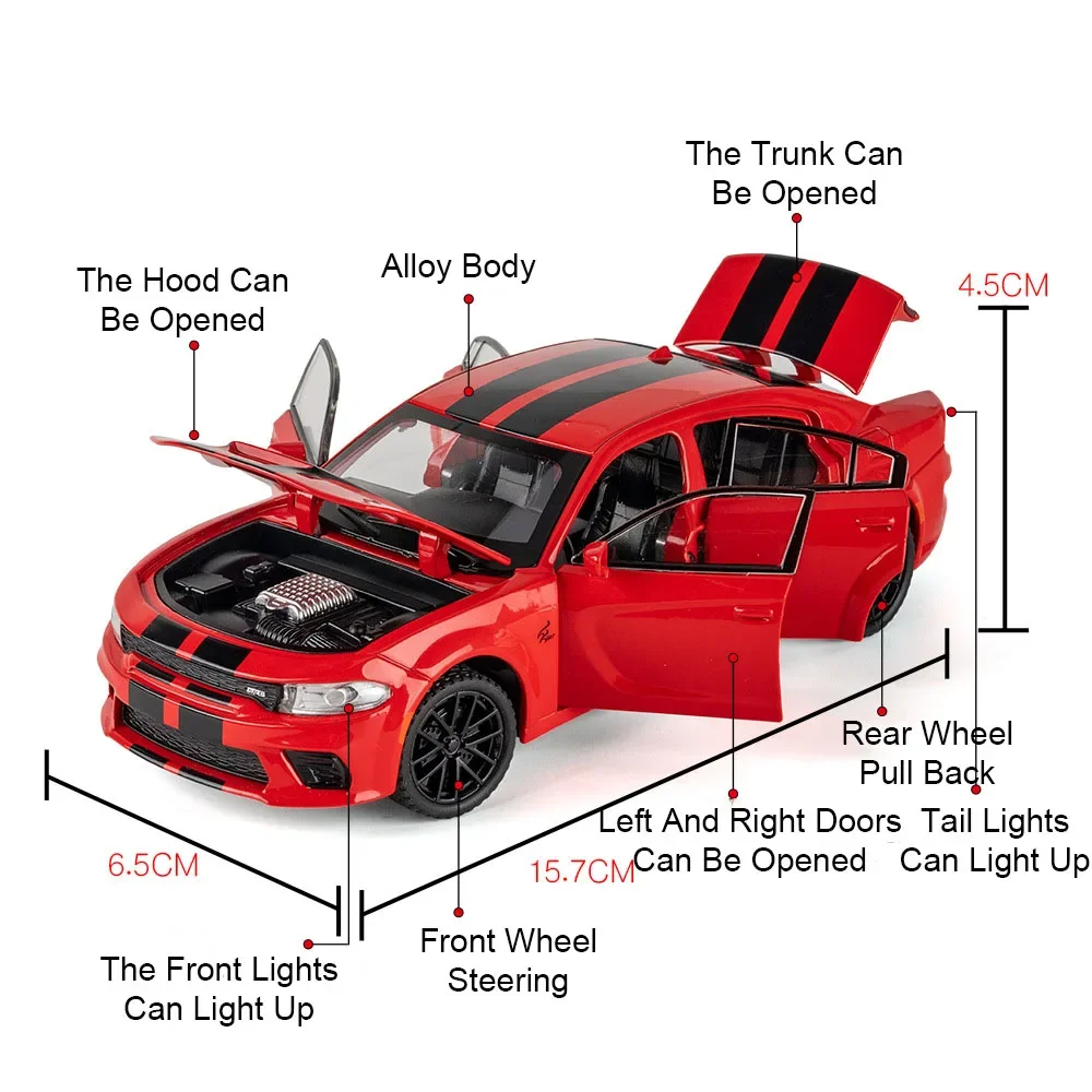1:32 Challenger Hellcat Charger Toy Car Model Diecast Metel Pull Back Muscle Cars Models Sound Light Collection Gifts for Kids
