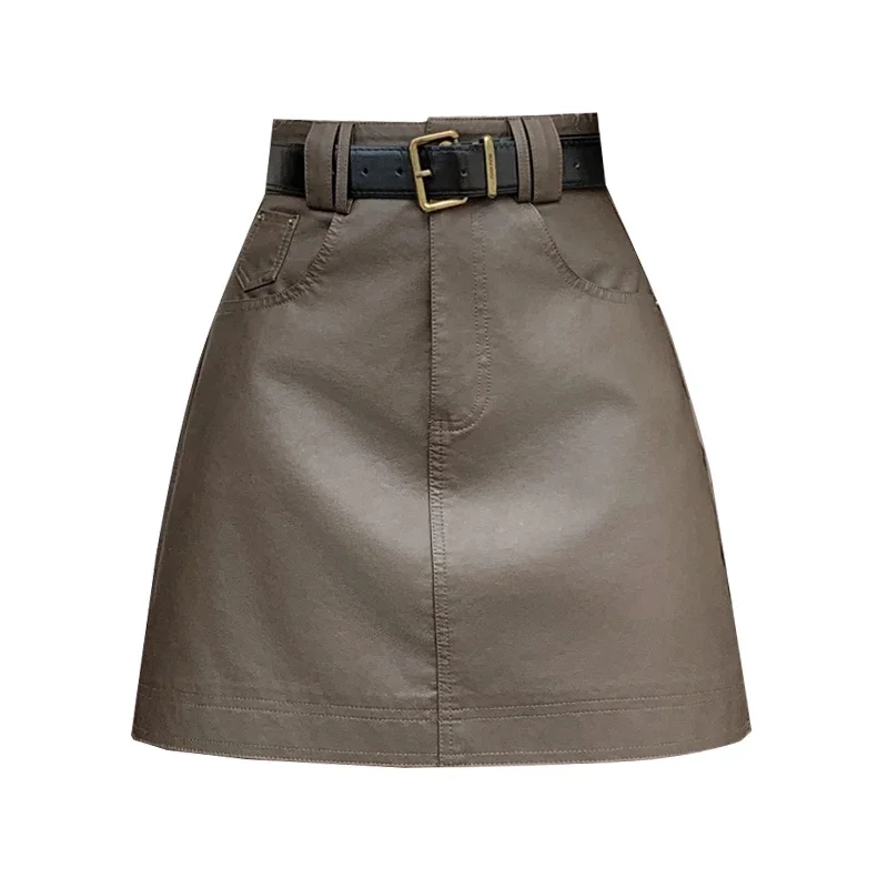Pop Leder Röcke Frauen Neue Herbst Winter Mode Hohe Taille A-line Mini Rock Damen Casual PU Kurze Röcke Mit Gürtel