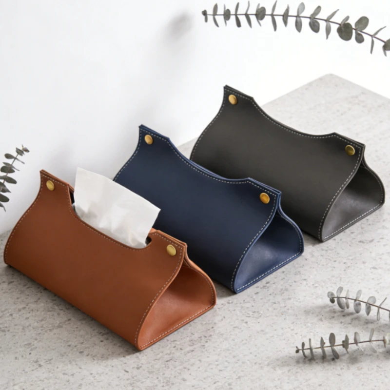 PU Leather Tissue Box Holder, Minimalist Desktop Napkin Storage Box,Stylish Decoration Paper Organizer for Living Room Daily Use