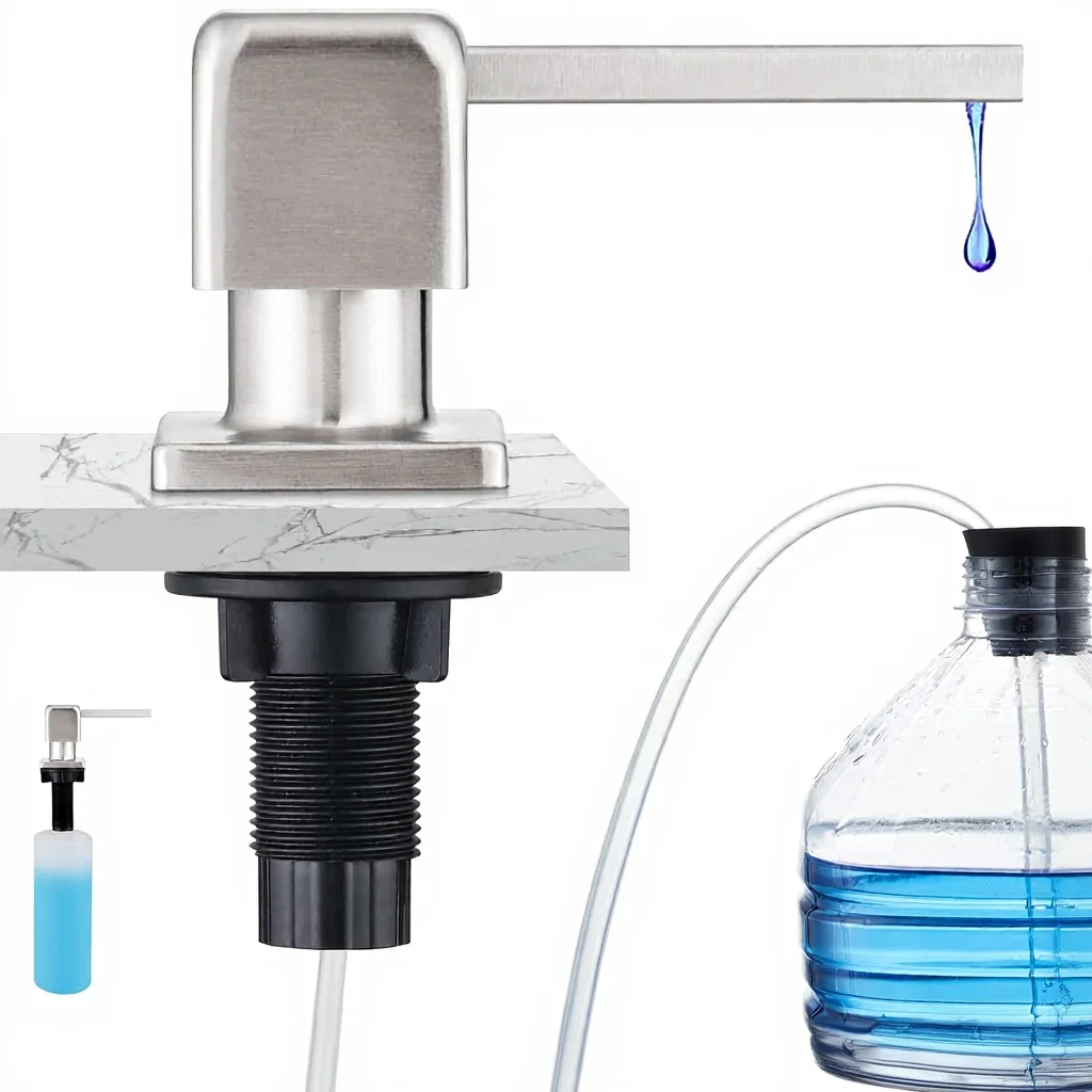 

Built-in Kitchen Sink Soap & Dish Dispenser Pump with 47 inch Extension Tube – Top Refill Counter-mount