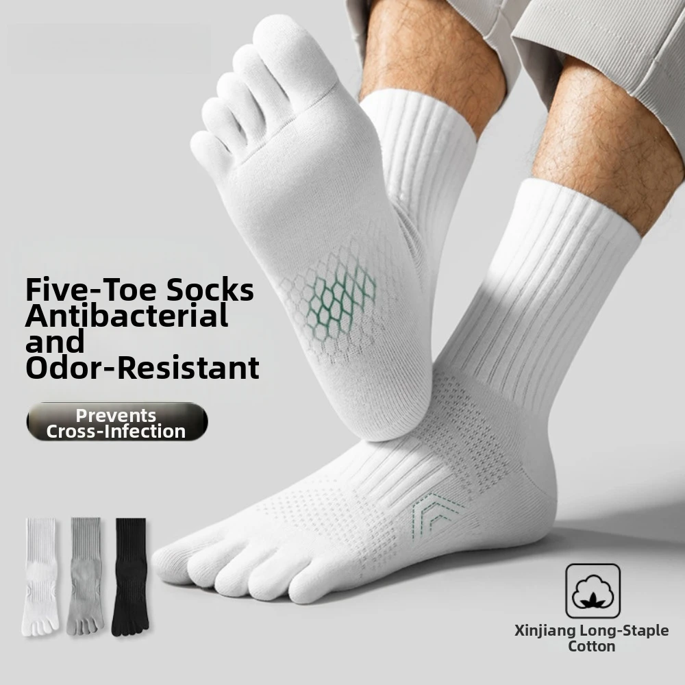 Split Toe Socks Cotton Men's Five Finger Socks Mid-Calf Anti-slip Five Toe Socks Separate Fingers Hosiery Sports Socks Male Boy