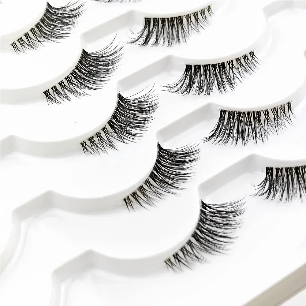 Natürlicher, kurzer Look, transparentes Band, falsche Wimpern mit Katzenaugen-Akzent, 14 Paar im Kombipack, bequemes, unsichtbares Wimpernband für Damen-Make-up – Detail 4