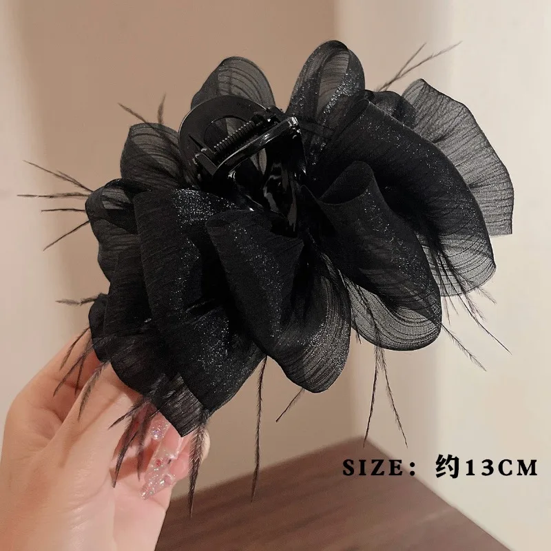 Korean Ribbon Feather Bow Hair Claws for Women Girls Hair Clip Simple Elegant  Barrette Black Grab Clip Fashion Hair Accessories