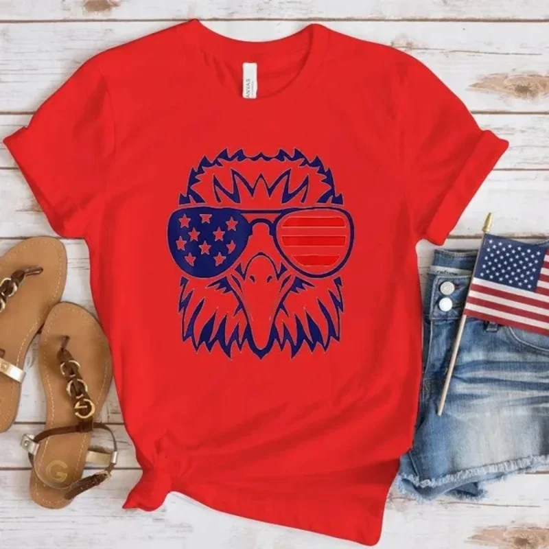 Women T Shirt American Star-spangled Eagle Print Short Sleeve Tee O Neck Loose Women T-shirt Ladies Tops Camisetas Mujer Shirt